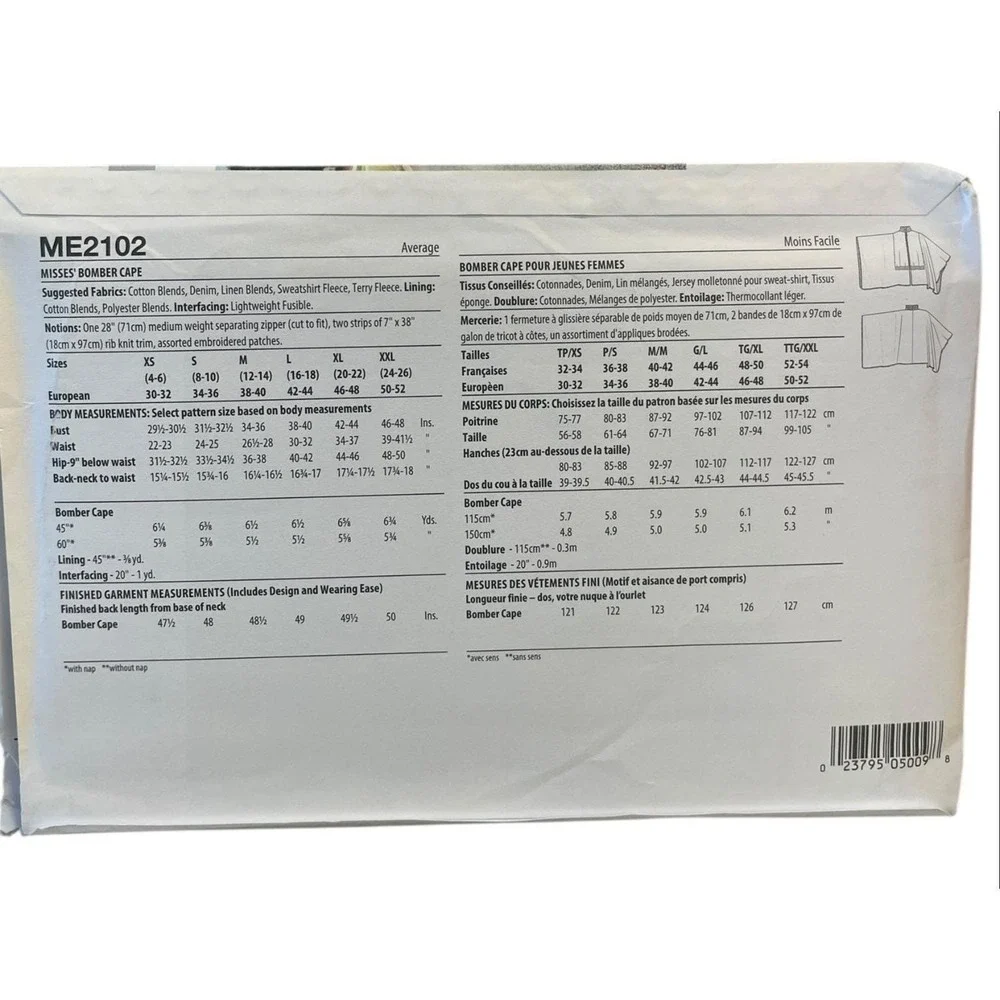 knowME ME2102‎ Misses Bomber Cape Sewing Pattern XS-XXL Modern